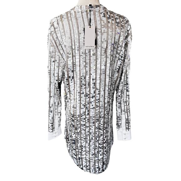 Retrofete Sequin Mini Dress Silver White Size Small NWT - Picture 2 of 9